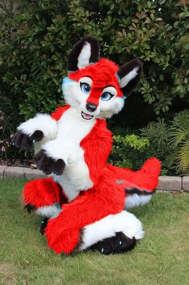 Costume de mascotte de chien Husky et renard, violet et rouge, combinaison en fourrure, pour Hallowe