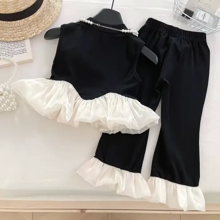 Costume d'été pour filles, couleur assortie, gilet sans manches + pantalon inférieur, ensemble deux 
