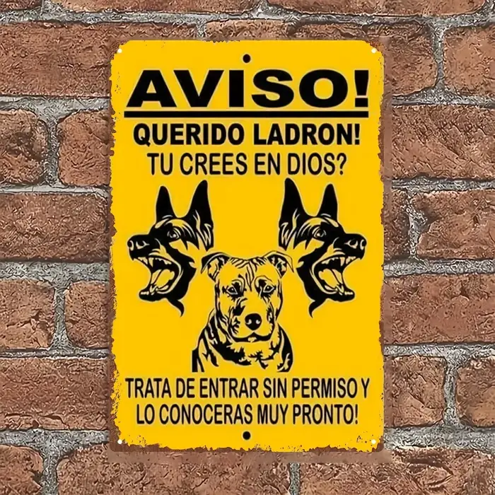 Avertissement espagnol avec motif de chien à trois têtes, décoration murale traditionnelle pour la m