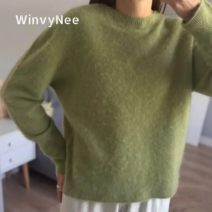 WinvyNee vêtements pour femmes tissu brossé Y2K cachemire col rond à manches longues solide tricoté 