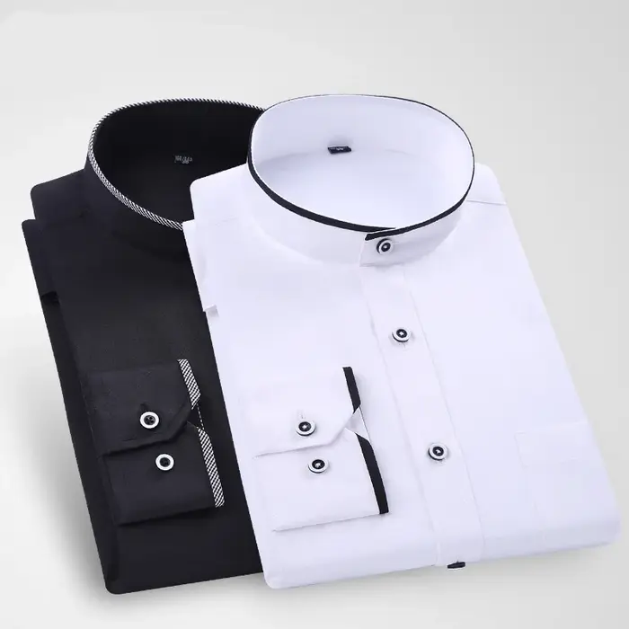 Chemise à col montant pour hommes, classique, col rond, coupe slim, col vertical, manches longues, c