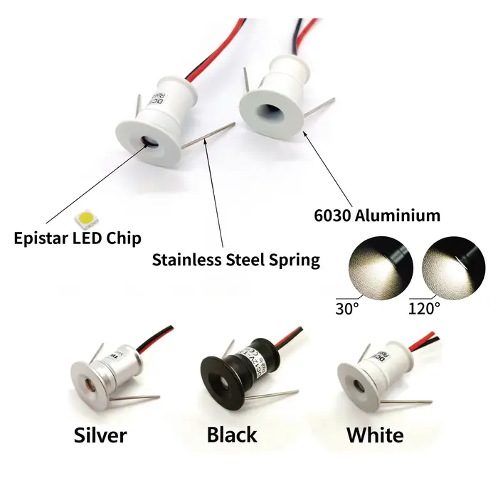 Mini Downlight LED 12V 1W Encastré Petit Spot Plafond Cuisine Chambre Escalier NikLed Projecteur avec AC110-220V aved