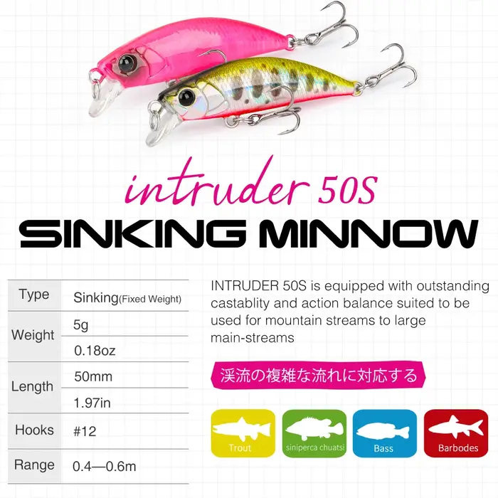 TSURINOYA 50S rivière pêche coulant bâton appât méné leurre de pêche intrus 50mm 5g truite zone ruis