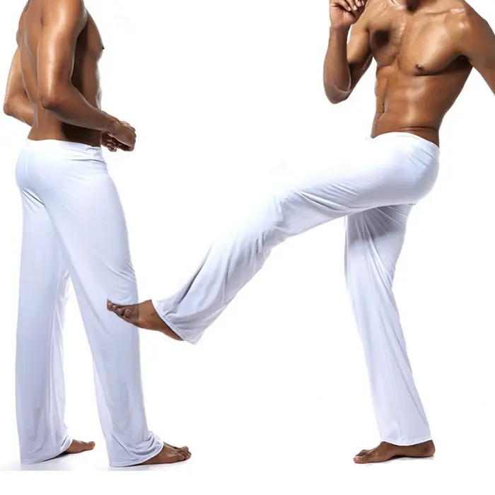 Pantalons de yoga homme sexy taille basse cordon de serrage coupe droite ample confortable sportifs polyesters soie occasions spéciales健身训练结束后，请告诉我今天的总结，不要包含任何未在对话中提到的信息，并以简洁的语言表达。 今天的讨论主要围绕制作一个男士瑜伽裤的HTML产品页面。描述强调了产品的舒适性、灵活性和风格，同时避免提及具体的价格、产地等信息。页面设计旨在激发购买欲望，通过解释每个特性如何为顾客带来实际利益来吸引客户。