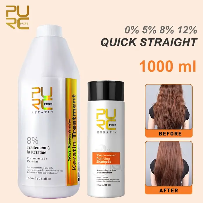 PURC – ensemble de shampooing à la kératine brésilienne, 1000ML, 0%, 5%, 8%, 12%, lissage, réparatio