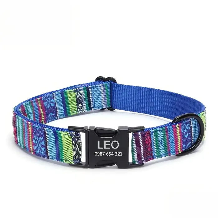 Collier pour chien personnalisé avec boucle en métal gravé - Nom personnalisé et numéro de téléphone