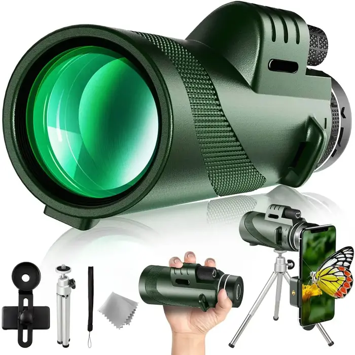 Monoculaire puissant 80x100 HD 50000m avec trépied et support téléphone pour chasse camping tourisme longue portée