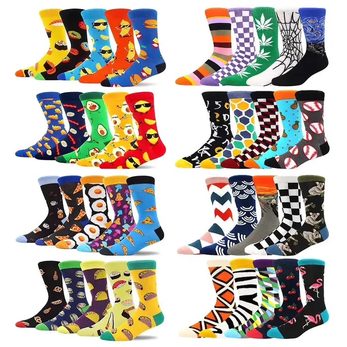 Lot 10 paires chaussettes motifs nourriture coloris irréguliers street skate tendance homme femme