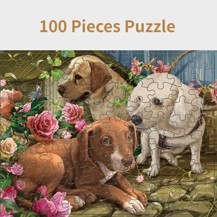 Puzzle 100 pièces avec chiens de BD et fleurs pour enfants et adultes occasions spéciales relaxation et éducation