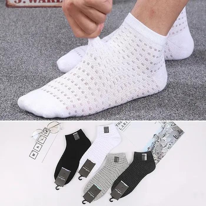 Chaussettes filet homme été chasse invisibles respirantes sans marques noir gris blanc