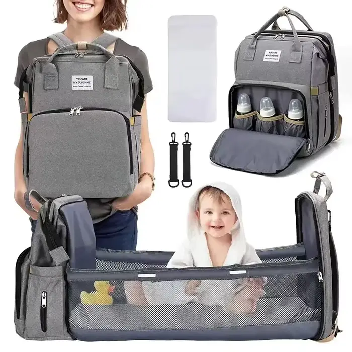 Sac à couches de lit pliable avec station à langer, poche isolée et grande capacité, sac multifoncti