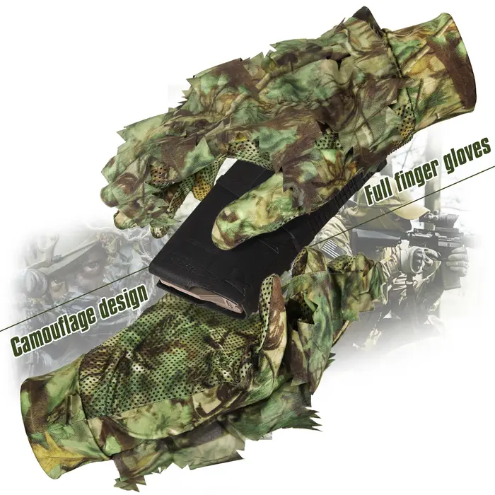 Gants de chasse Sneaky 3D Leaf Camo - Gants camouflage doigts complets confortables et durables