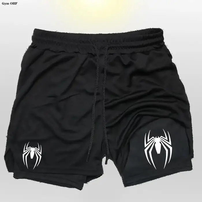 Spider-Shorts de sport à double pont pour hommes, bas de plage 2 en 1, pantalons courts d'entraîneme