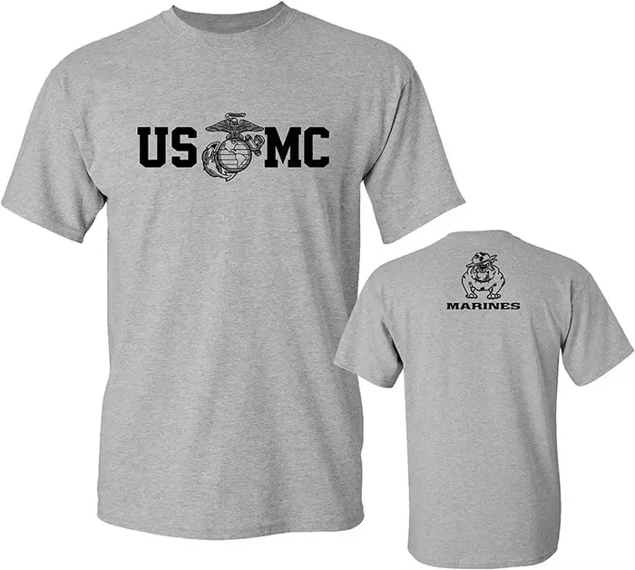 T-Shirt militaire USMC en coton à col rond pour hommes, T-Shirt militaire USMC Bull Dog USMC, manche