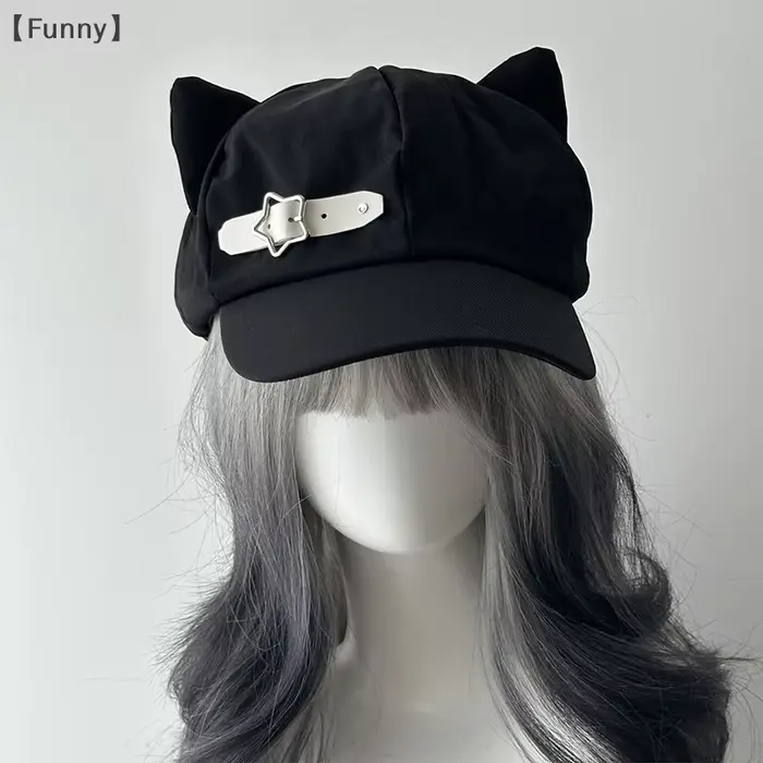 maveraFunny Orecchie de chat Harajuku gothique Lolita béret Y2K filles Steampunk Punk fermeture écla