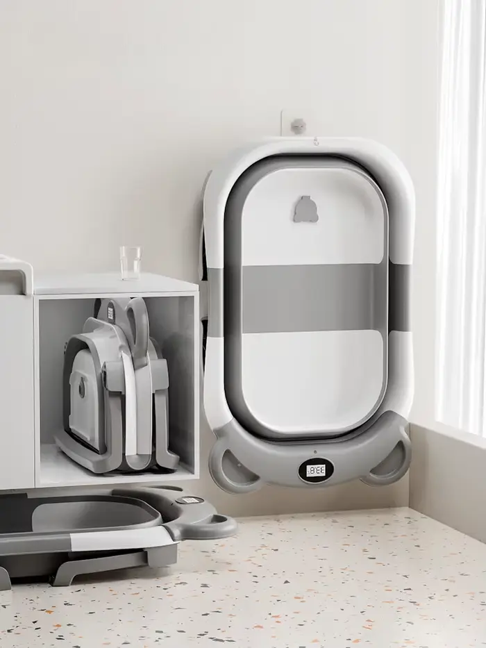 Baignoire pliable pour nouveau-né, avec thermomètre et 1 coussin flottant doux, baignoire de voyage 