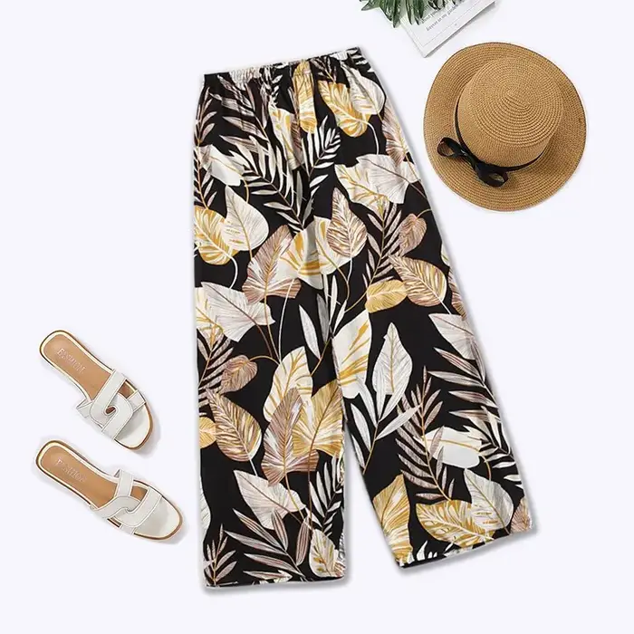 Femmes décontracté ample jambe large confortable pantalon de survêtement pantalon été plage pantalon