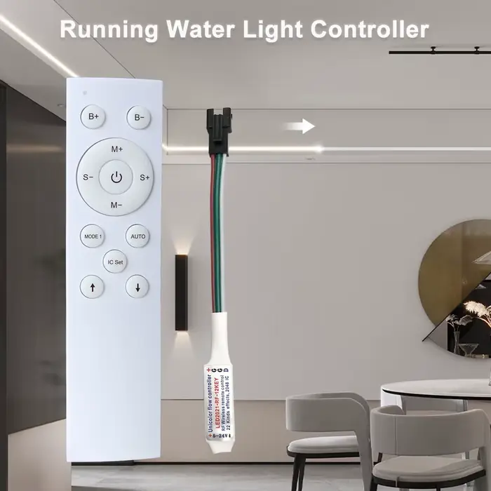 Contrôleur LED d'eau courante avec télécommande RF 12 touches pour bande lumineuse de Pixel de cours