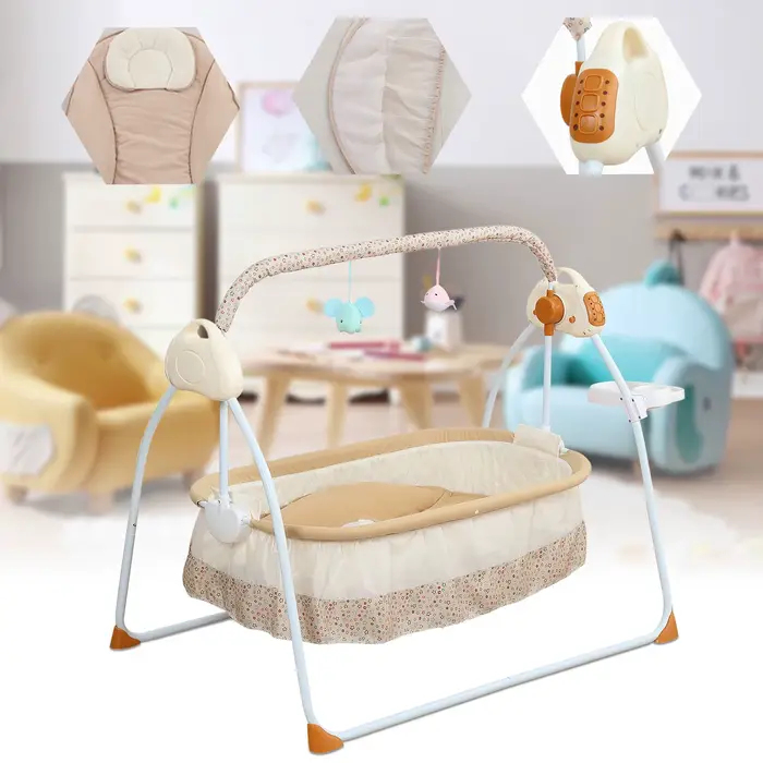 Berceau à bascule électrique pour bébé, 5 vitesses, capacité de charge de 55 lb, 0-18 mois, pliable,