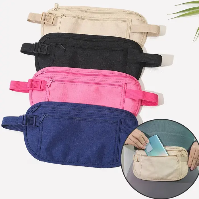 Ceinture de sécurité porte-monnaie unisexe anti-vols pour course à pied voyage running banane sac de poitrine portefeuille dissimulé sac banane porte-passeport