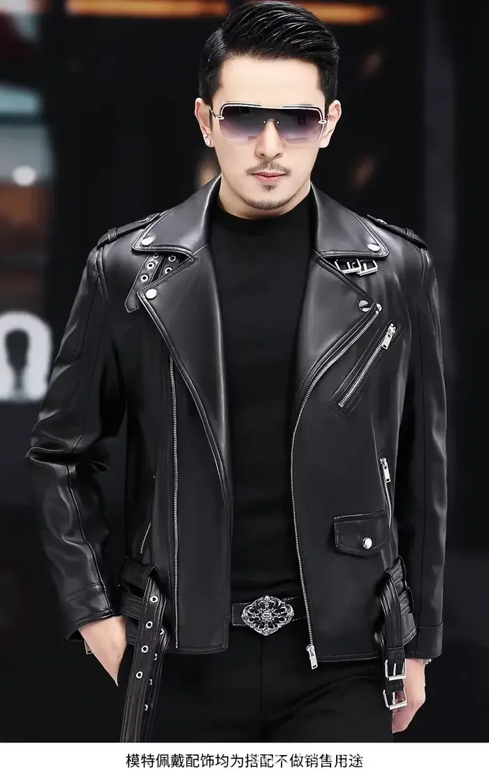 Veste en cuir véritable pour homme, style décontracté, col rabattu, matière cuir, polyester, pour les saisons d'automne et d'hiver, adapté aux sorties quotidiennes et aux occasions spéciales