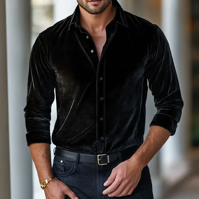 Vintage hommes velours chemise hauts automne hiver affaires décontracté couleur unie chemises hommes