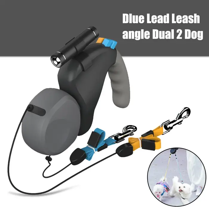 Pour 2 chiens marche animal de compagnie corde de Traction ceinture rétractable réglable Double avec lumière double chien corde laisse Rotation corde pour animaux de compagnie