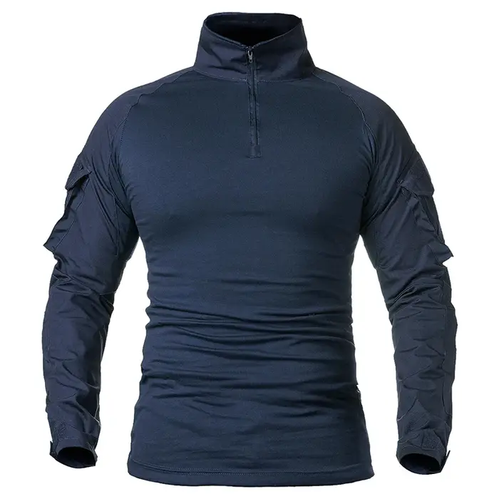 Chemise de Combat à manches longues pour hommes, fermeture éclair 1/4, chemises tactiques en coton R