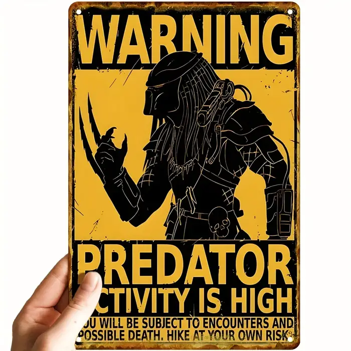 Panneau en aluminium vintage sur le thème de Predator, affiche d'avertissement rétro pour chasseurs 