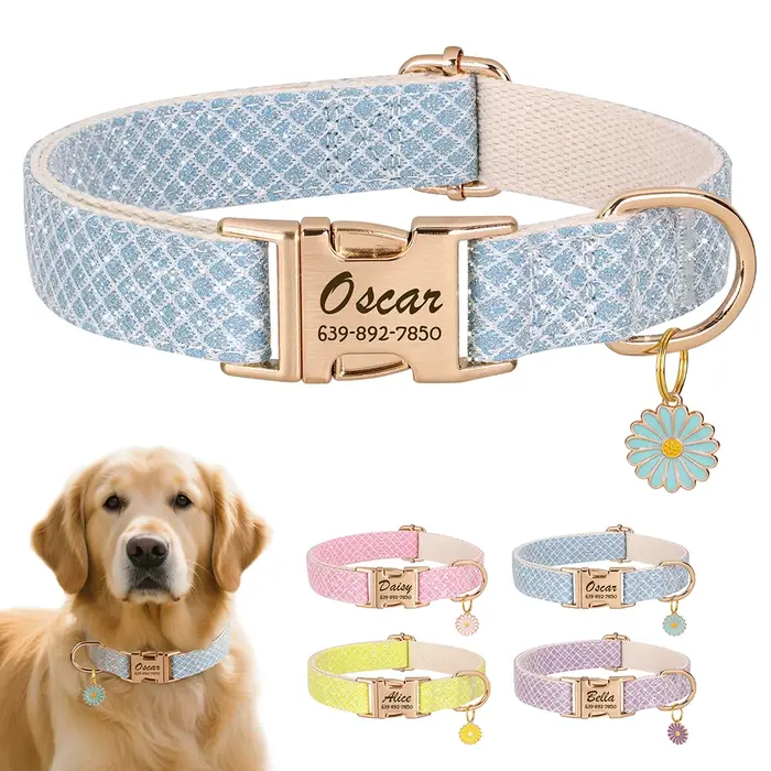 Collier de chien en nylon scintillant personnalisé