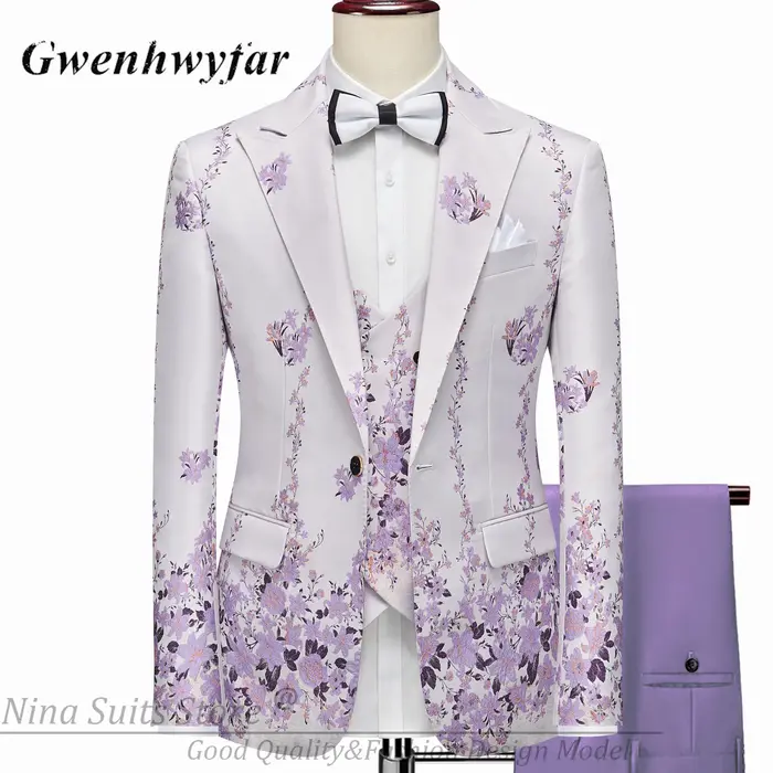 Costume Homme G&N Nouvelle Série 2026 – Blazer et Smoking 3 Pièces à Motif Floral Lilas Magnifique –