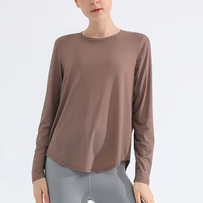 T-shirt de sport à manches longues pour femme, haut en maille respirante PVD, pour la course, le yog