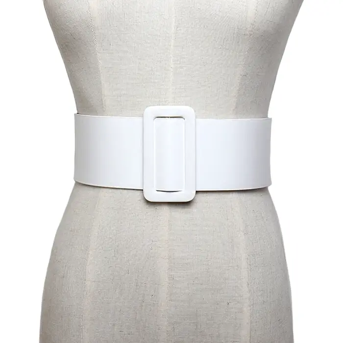 Ceinture en cuir blanc pour femme, large, ronde, carrée, cool, qualité supérieure, jeans féminins, e