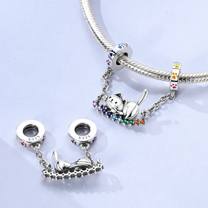 Charmes animaux argent 925 - Pendentifs patte de chien chat pour bijoux DIY femme