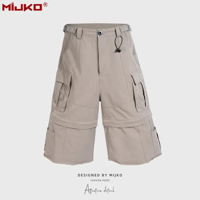 Shorts unisexes MIJKO kaki camouflage délavé multi-poches longueur tendance # 8533