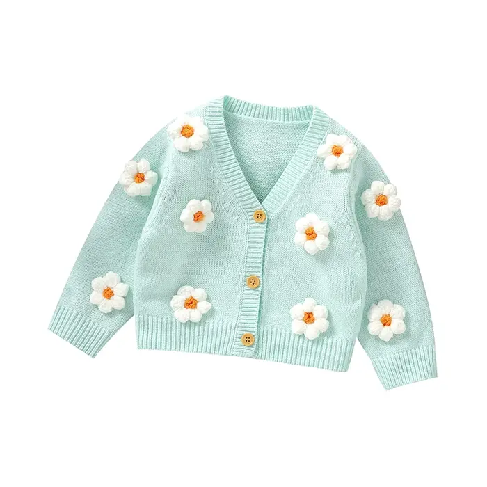 Cardigan tricoté en acrylique pour bébés filles de 6 à 36 mois, doux, manches longues, col en v, sim