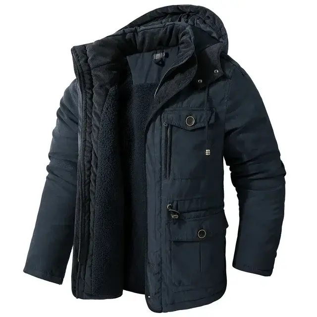 Manteau mi-long en coton épais pour homme, veste d'hiver, USA, grand, agneau réfléchissant, sourire,