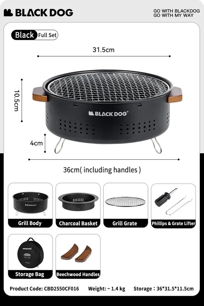 Barbecue au charbon BLACKDOG pour le camping, le jardin et les pique-niques - Barbecue portable avec