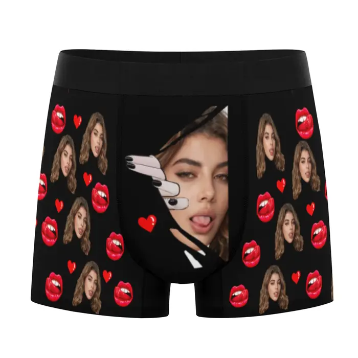Sous-vêtements personnalisés avec photos du visage, à coins plats, cadeau de la Saint-Valentin pour 