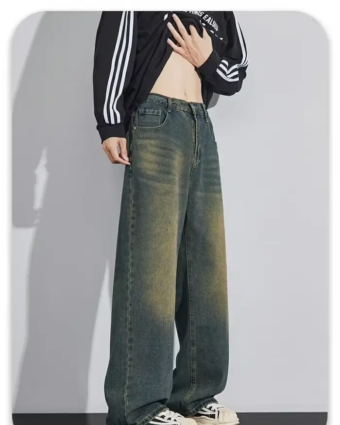 Pantalon en jean pour hommes Vintage lavage jambe large jean ample décontracté droit Style américain