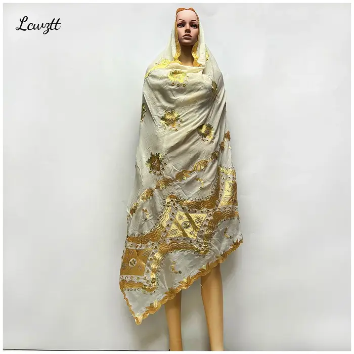 Foulard en tissu de coton pour femmes musulmanes africaines, grande taille, processus de broderie, l