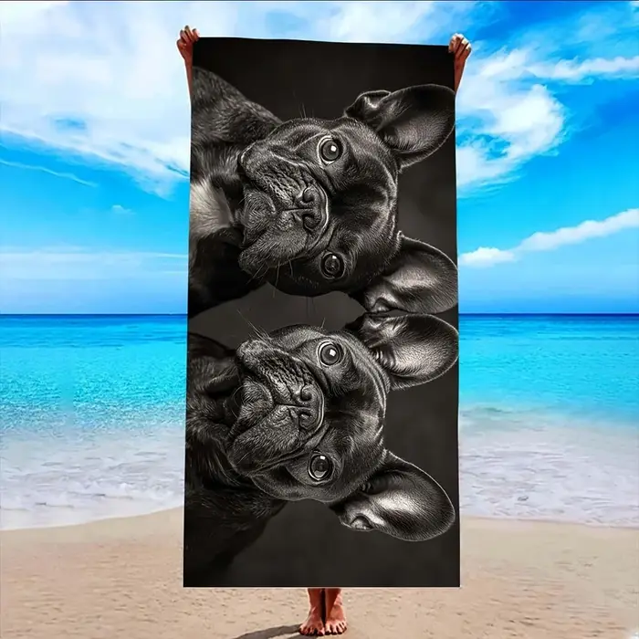 Serviette de plage imprimée bouledogue français, sans sable, légère, absorbante, portable, idéale po
