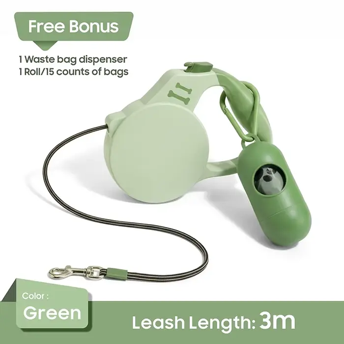 Laisse rétractable pour chien et chat avec distributeur de sacs à excréments, laisse de promenade po