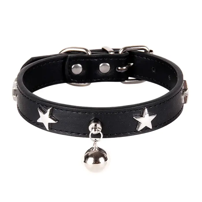 Star RiSALE-Collier en cuir avec clochette pour animal de compagnie, sangle de cou pour petit et moy