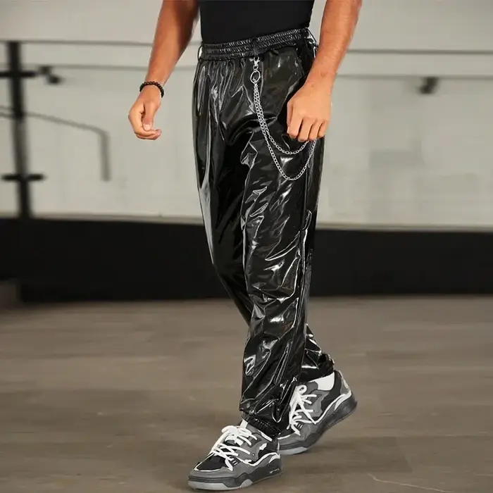 Pantalon lanterne en cuir verni brillant pour hommes, bande élastique adt décontractée, Knickerbocke