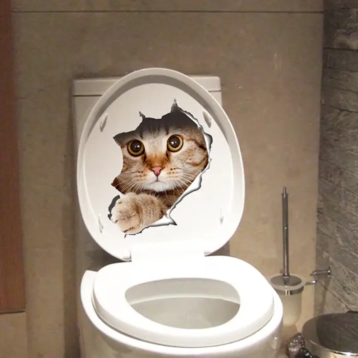Autocollants de toilettes en 3d, trous vifs, amusants, pour chat, chien, décoration de la maison, St