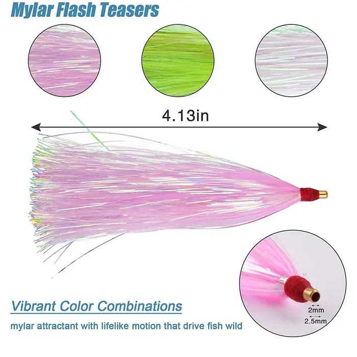 12 pièces Bucktail Teaser Jig leurres de pêche Slip Flash ligne jupe appâts plates-formes hameçons T