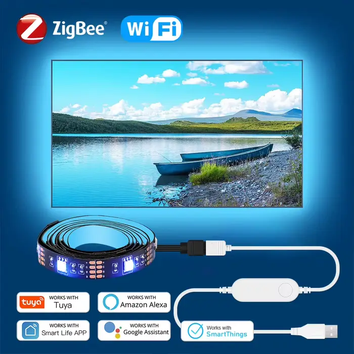 Bande lumineuse LED intelligente, RVB 5050, Tuya, WiFi, Zigbee, contrôle par téléphone, USB, ruban f