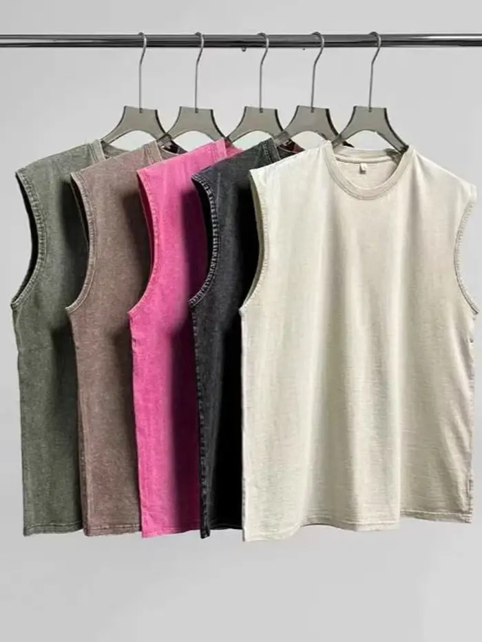 Débardeur d'été en coton lavé pour hommes, t-shirt d'entraînement sans manches pour gymnastique musc