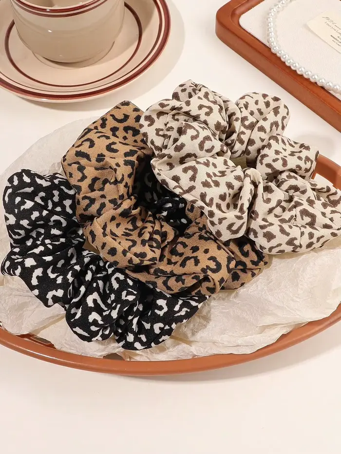 Chouchous pour cheveux en tissu imprimé léopard Vintage, 3 pièces, accessoires pour cheveux quotidie